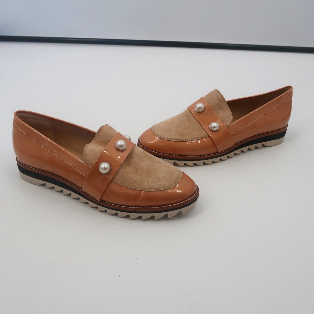 Karl Lagerfeld - Dakota - Tan Patent Leather Loafers w Pearl Style Bead 9